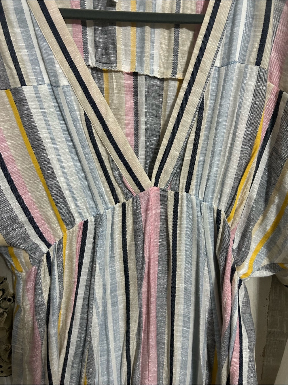 ENCREME Stripe V-Neck Maxi Dress Pastel Pink Yellow stripe vacation cruise large - Picture 5 of 7